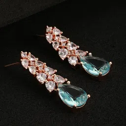 Jazz and Sizzle Rose Gold Plated Teardrop Shaped AD Studded Drop Earrings-20