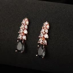 Jazz and Sizzle Rose Gold Plated Teardrop Shaped AD Studded Drop Earrings-17