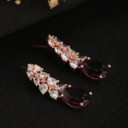 Jazz and Sizzle Rose Gold Plated Teardrop Shaped AD Studded Drop Earrings-24
