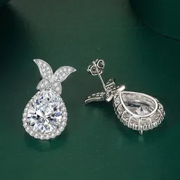 Designs & You Silver-Plated Cubic Zirconia Studded Teardrop Shaped Drop Earrings-15