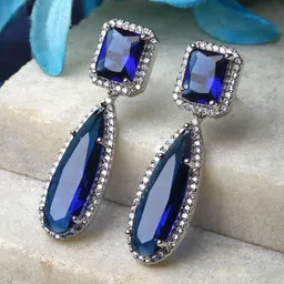 ZENEME Navy Blue Teardrop Shaped Drop Earrings-50