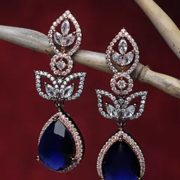 ZENEME Navy Blue Teardrop Shaped Drop Earrings-53