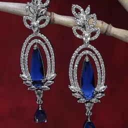 ZENEME Rhodium-Plated American Diamond Teardrop Shaped Drop Earrings-49