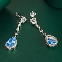 Designs & You Silver-Plated CZ-Studded Teardrop Shaped Drop Earrings-15