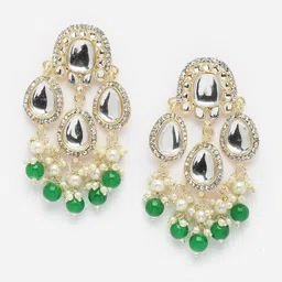 Anouk Gold-Plated Kundan-Studded & Beaded Contemporary Drop Earrings-42