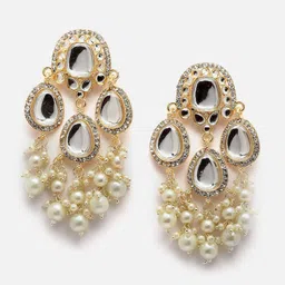 Anouk Gold-Toned Gold-Plated Kundan Contemporary Drop Earrings-image-44