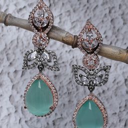 ZENEME Rose Gold-Plated American Diamond Teardrop Shaped Drop Earrings-93