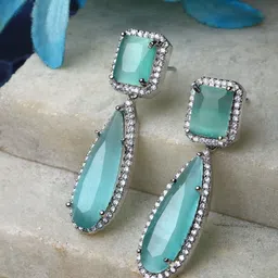 ZENEME Sea Green Teardrop Shaped Drop Earrings-55