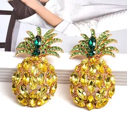 Yellow Chimes Crystal Studded Pineapple Stud Drop Earrings-59