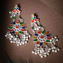 Rubans Silver-Plated Star Shaped Enamelled Drop Earrings-8