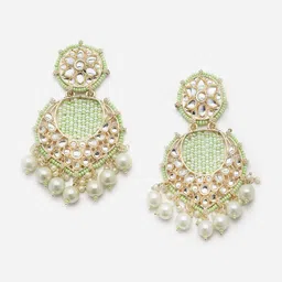 Anouk Gold-Plated Kundan-Studded & Pearls Beaded Classic Drop Earrings-16