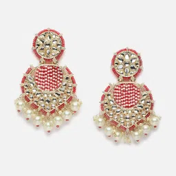 Anouk Gold-Plated Pearls Kundan Crescent Shaped Drop Earrings-65