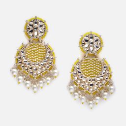 Anouk Gold-Plated Kundan-Studded & Pearls Beaded Classic Drop Earrings-17