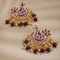 PANASH Gold-Plated & Pink Crescent Shaped Drop Earrings-image-13