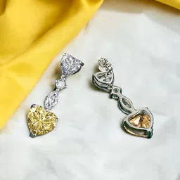 Designs & You Silver-Plated Heart Shaped Cubic Zirconia Drop Earrings-13