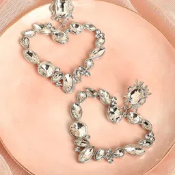 SOHI Silver-Plated Heart Shaped Drop Earrings-5