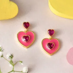Voylla Gold Plated Heart Shaped Drop Earrings-picture-20