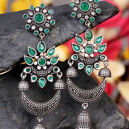 Saraf RS Jewellery Silver-Plated Floral Jhumkas Earrings-4