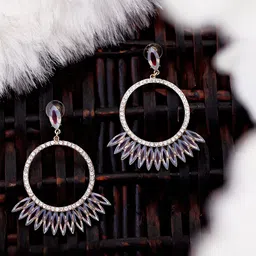 Bellofox Grey Gold-Plated Artificial Stones Studded Contemporary Drop Earrings-12