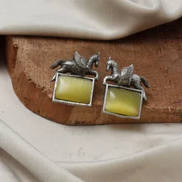 Ozanoo Silver-Plated Oxidised Horse Studs Earrings-54