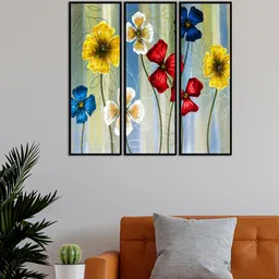 999Store Set Of 3 Blooming Poppy Flower Framed Wall Art Paintings-2