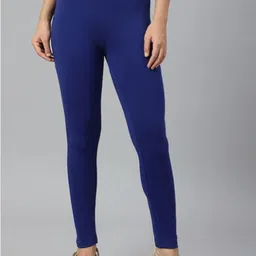 KEX Women Pack of 2 Blue & Navy Blue Solid Cotton Leggings-picture-19