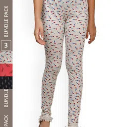 IndiWeaves Girls Pack Of 3 Super Soft Pure Cotton Printed Ankle Length Leggings-image-75