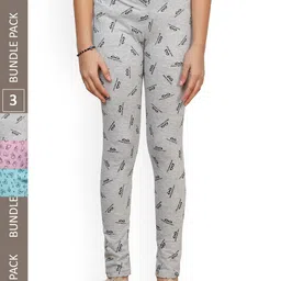 IndiWeaves Girls Pack Of 3 Pure Cotton Printed Ankle Length Leggings-image-61
