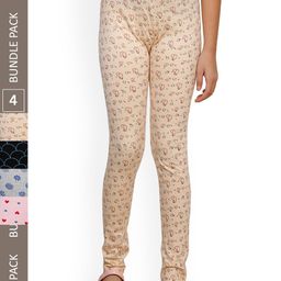 IndiWeaves Girls Pack Of 4 Printed Pure Cotton Ankle Length Leggings-image-10