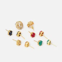 DressBerry Set of 5 Gold-Plated American Diamond Oval Studs Earrings image 2