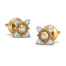 KUBERBOX 18KT Diamond Studded Gold Stud Earrings- 1.28 gm-42