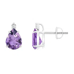 Angara 18KT White Gold Amethyst And Diamond Studded Earrings-3.44 gm-14