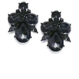 OOMPH Black Crystal Floral Ear Stud Earrings-image-31