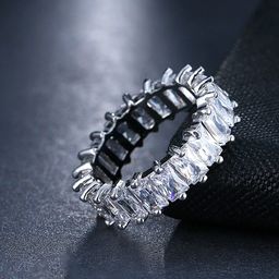 Yellow Chimes Women Rhodium-Plated Silver-Toned Crystal Studded Eternity Band Finger Rings-24
