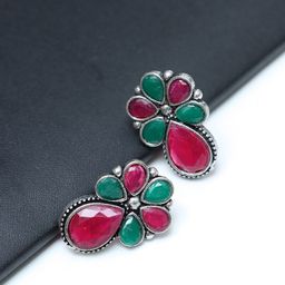 Ozanoo Silver-Plated Floral Studs Earrings-16