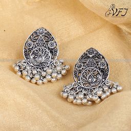 Vighnaharta Gold-Plated Floral Oxidised Studs Earrings-image-51