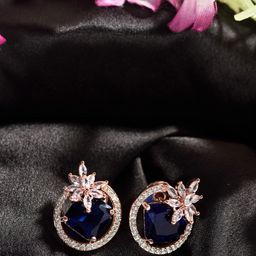 Saraf RS Jewellery Blue Floral Studs Earrings-30