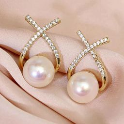 PolluxCraft Gold-Plated Pearl Studded Contemporary Shaped Studded Earrings-image-58