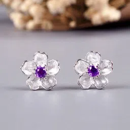 MYKI Silver Plated Floral Shaped Cubic Zirconia Studs-11