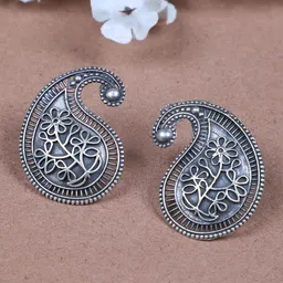 FIROZA Paisley Shaped Oxidised Studs Earrings-0