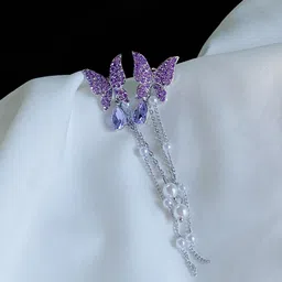 FIMBUL Silver Plated Butterfly Shaped Rhinestone Drop Earrings-image-51