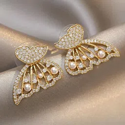 Jewels Galaxy Gold-Plated AD Studded Butterfly Stud Earrings-image-7