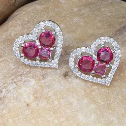 Manikya Rhodium-Plated Heart Shaped Studs Earrings-30