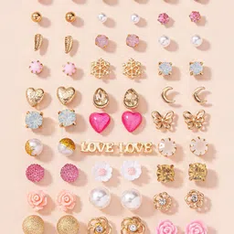 OOMPH Set of 30 Pearls and Crystals Studded Studs Earrings-63