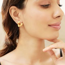 Rubans Voguish Set Of 2 Gold-Plated Heart Shaped Stud Earrings-11