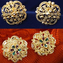 MEENAZ Set Of 2 Gold-Plated Floral Shaped Studs Earrings-11