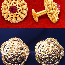 MEENAZ Set Of 2 Gold-Plated Floral Shaped Studs Earrings-16