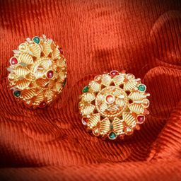 MEENAZ Set Of 4 Gold-Plated Cubic Zirconia Dome Shaped Studs Earrings-3