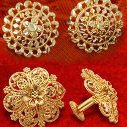 MEENAZ Set of 2 Gold-Plated Cubic Zirconia Dome Shaped Studs Earrings-13