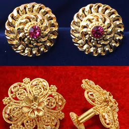 MEENAZ Set Of 2 Gold-Plated Floral Shaped Studs Earrings-4